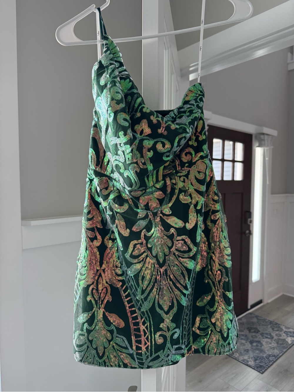 Lulu's Mesmerizing Shine Green Sequin One-Shoulder Party Dress Medium